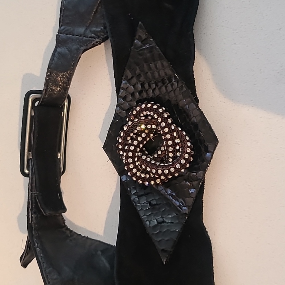 Genuine Vintage black suede fancy sparkle belt